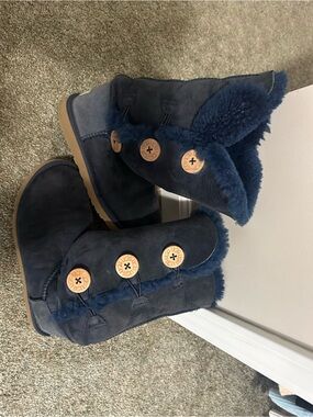 UGG Navy Suede Shearling Button Boot
